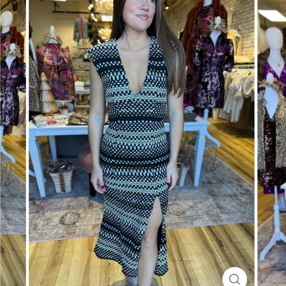 elliatt margie black & white tweed chevron deep v slit midi dress size small NEW - Picture 15 of 16